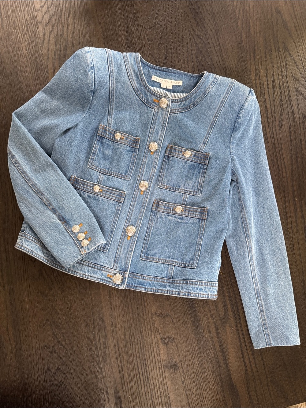 Veronica Beard Blue Denim Jacket with Decorative Buttons